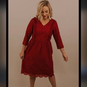 Roolee Mom Elegant Red Lace Dress Nursing Zip